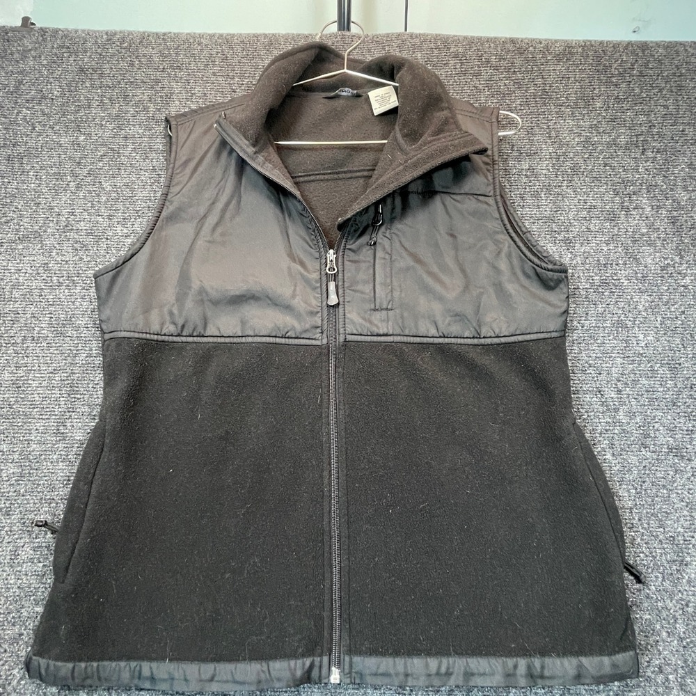 Snozu Fleece Vest Womens Large Black Full Zip Mixed Media Outdoor Utility Layer